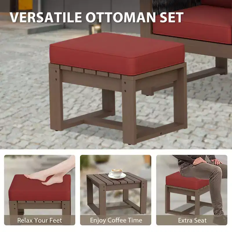 EAGLE PEAK Mobilier de patio d'extérieur en bois de cèdre naturel 3 pièces, salon de jardin d'extérieur avec poufs