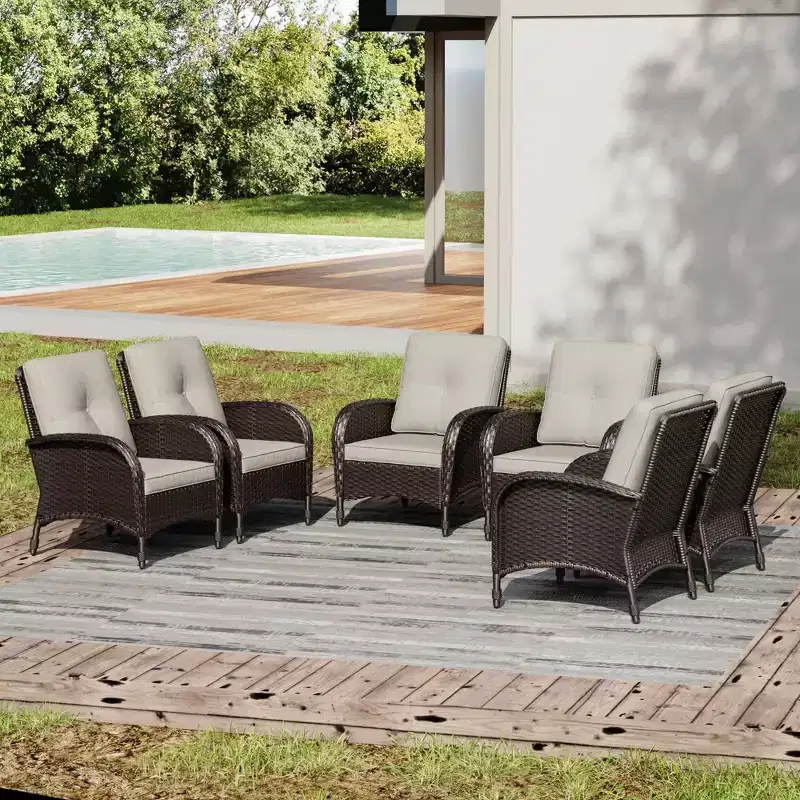UPTIOT Salon de jardin 6 pièces en rotin tressé avec coussins haut de gamme en oléfine