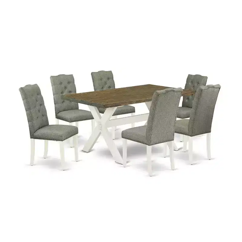 Ensemble table de salle à manger 7 pièces avec plateau en bois massif finition chêne naturel et 6 chaises avec