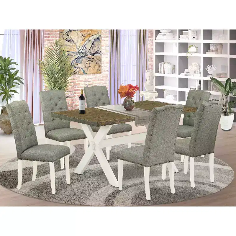 Ensemble table de salle à manger 7 pièces avec plateau en bois massif finition chêne naturel et 6 chaises avec
