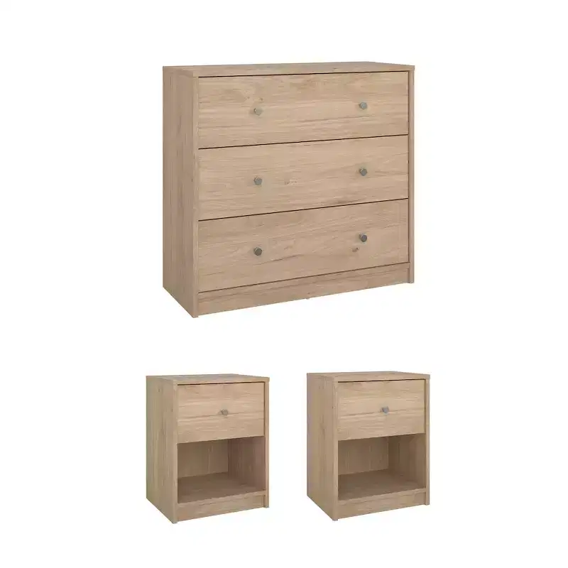 Tvilum, Ensemble chambre 3 pièces Portland - Commode et lot de 2 tables de chevet