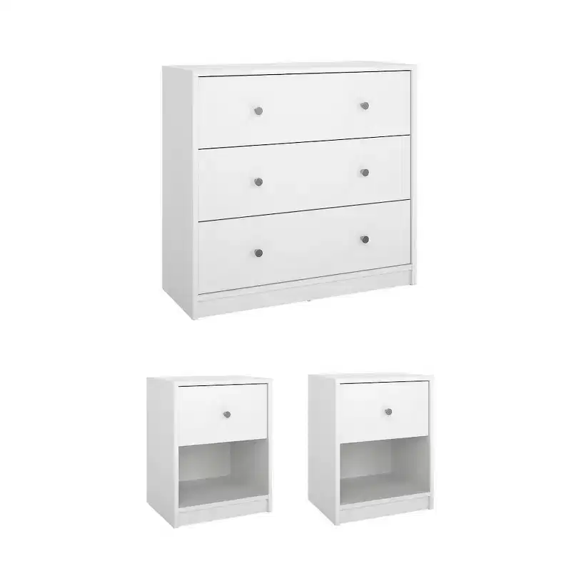 Tvilum, Ensemble chambre 3 pièces Portland - Commode et lot de 2 tables de chevet