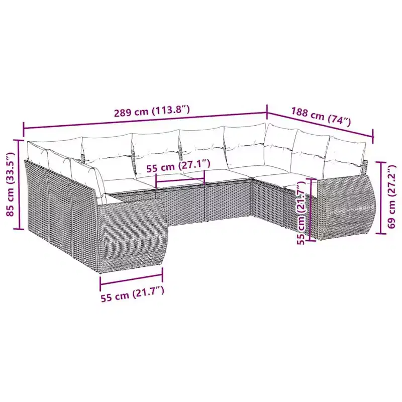 vidaXL Ensemble de canapés de jardin modulaires en rotin synthétique avec coussins