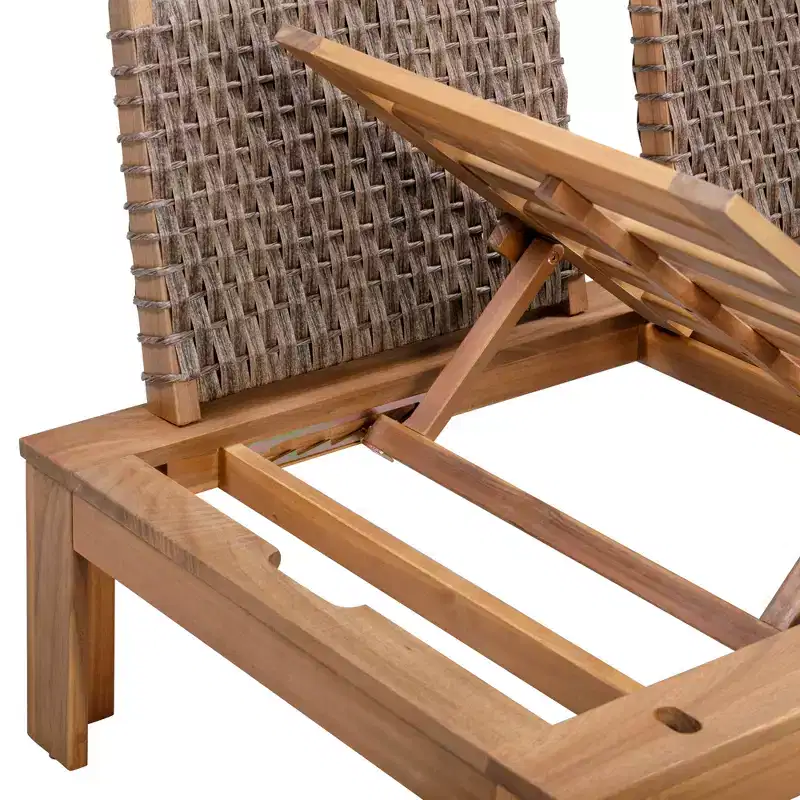 Ensemble de canapé modulaire 2 pièces et chaise longue convertible avec finition en bois naturel - Teamson Home : Cadre en acacia massif et coussins résistants aux intempéries
