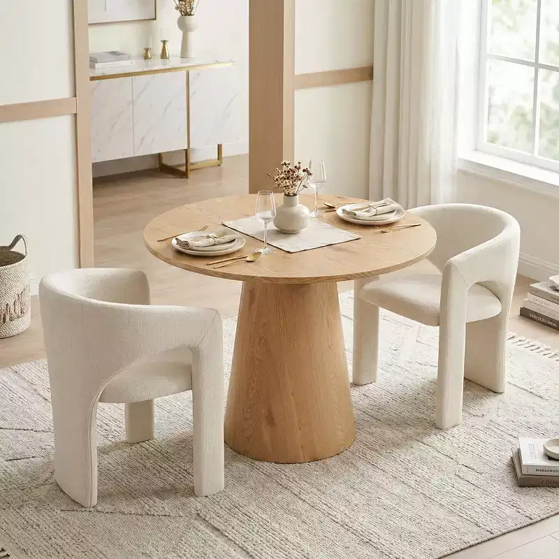 Ensemble table à manger ronde avec 2 fauteuils en chenille, table piédestal moderne et chaises rembourrées avec dossier et accoudoirs complets - Panipeachy