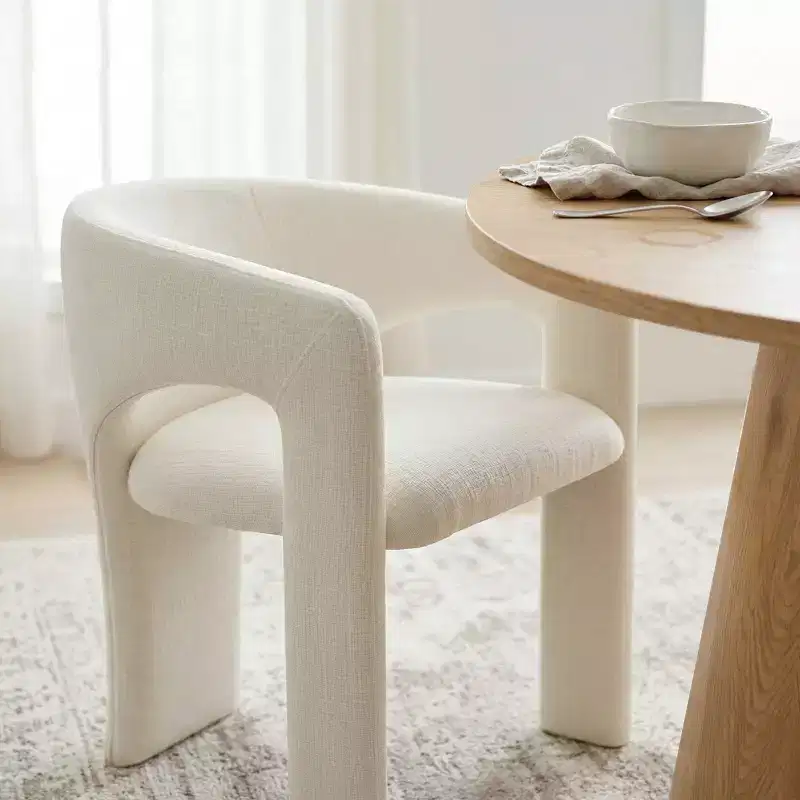 Ensemble table à manger ronde avec 2 fauteuils en chenille, table piédestal moderne et chaises rembourrées avec dossier et accoudoirs complets - Panipeachy
