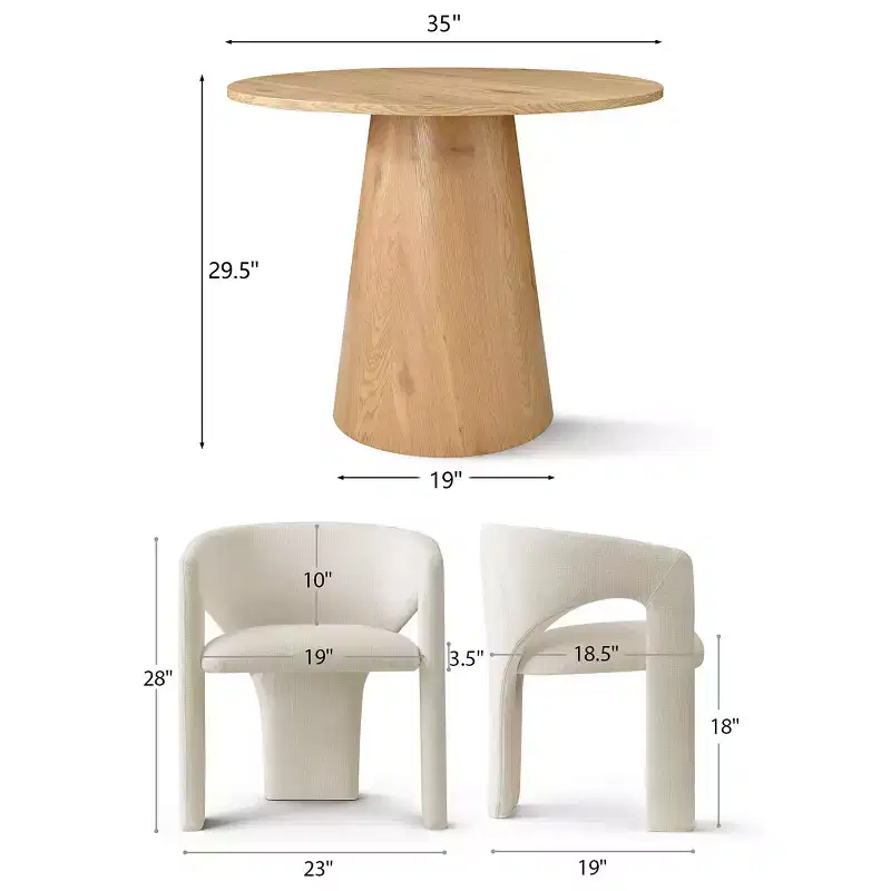 Ensemble table à manger ronde avec 2 fauteuils en chenille, table piédestal moderne et chaises rembourrées avec dossier et accoudoirs complets - Panipeachy
