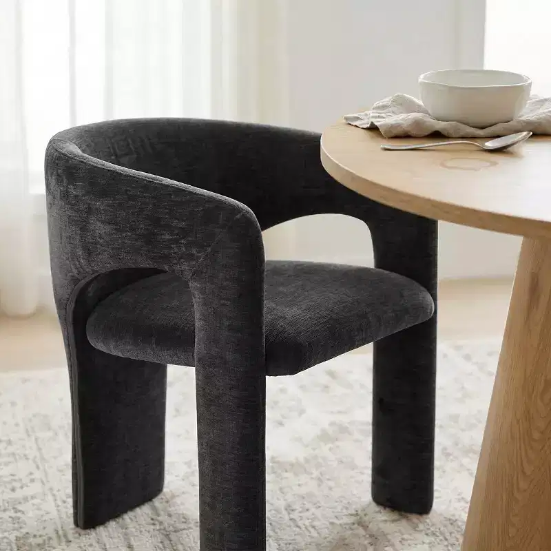 Ensemble table à manger ronde avec 2 fauteuils en chenille, table piédestal moderne et chaises rembourrées avec dossier et accoudoirs complets - Panipeachy