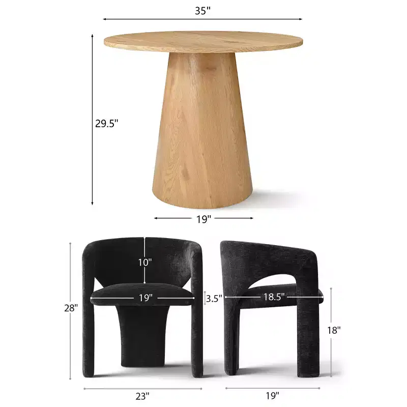 Ensemble table à manger ronde avec 2 fauteuils en chenille, table piédestal moderne et chaises rembourrées avec dossier et accoudoirs complets - Panipeachy