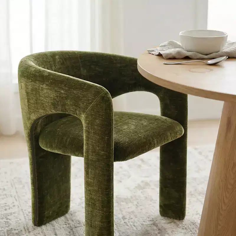 Ensemble table à manger ronde avec 2 fauteuils en chenille, table piédestal moderne et chaises rembourrées avec dossier et accoudoirs complets - Panipeachy
