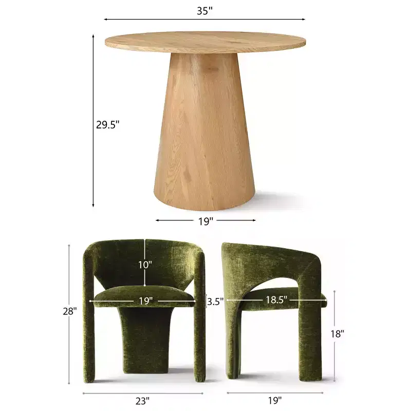 Ensemble table à manger ronde avec 2 fauteuils en chenille, table piédestal moderne et chaises rembourrées avec dossier et accoudoirs complets - Panipeachy