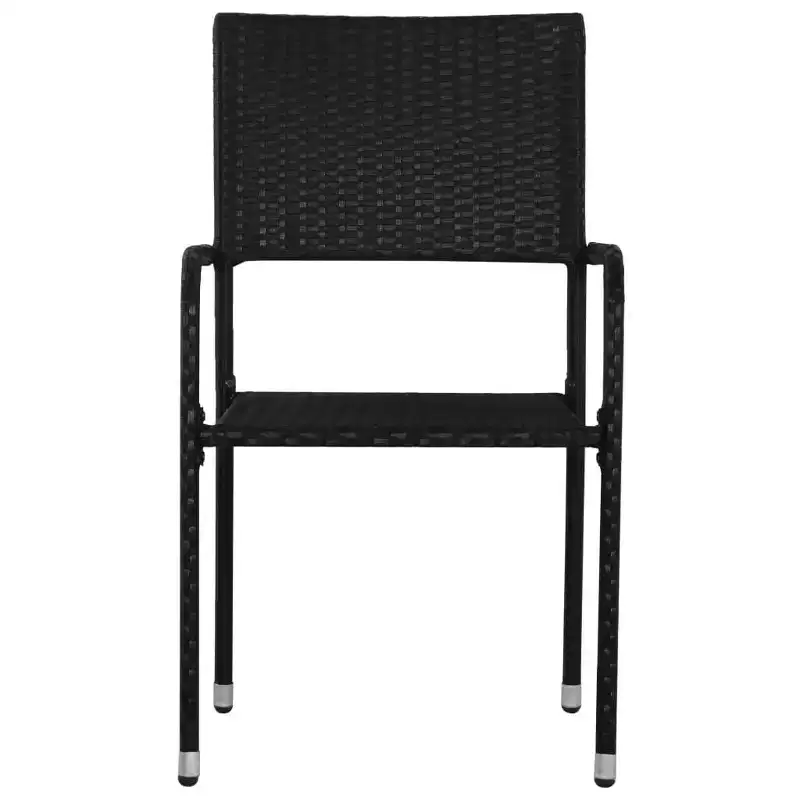 vidaXL Ensemble de jardin à dîner en rotin synthétique noir et acier, empilable, longueur de table 140 cm, 6 pièces