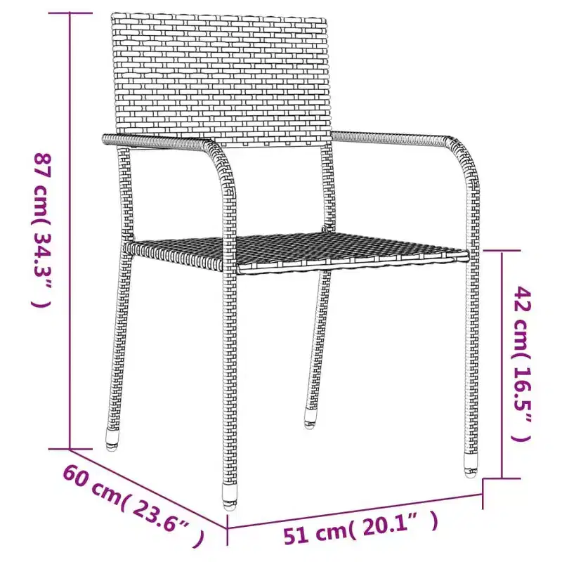 vidaXL Ensemble de jardin à dîner en rotin synthétique noir et acier, empilable, longueur de table 140 cm, 6 pièces