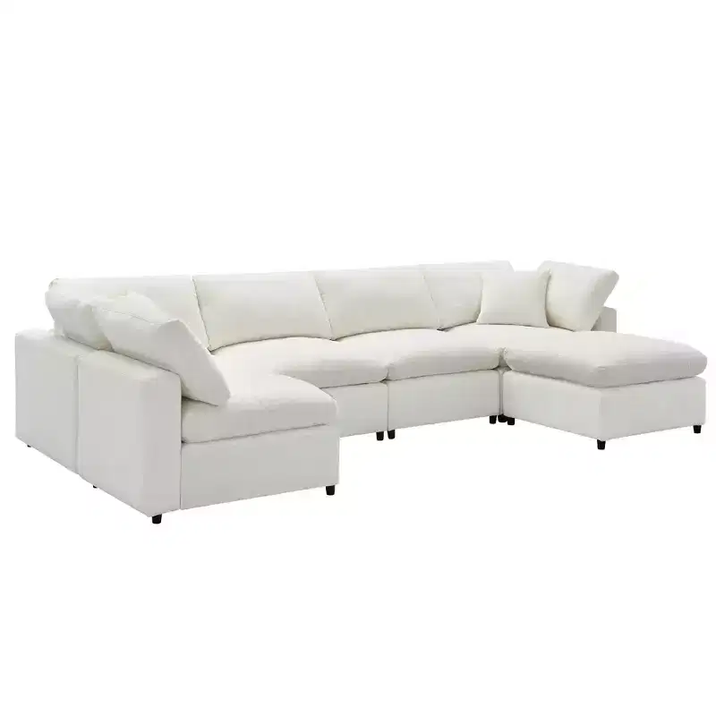 Canapé-lit modulaire 6 places en chenille Polibi avec ottoman