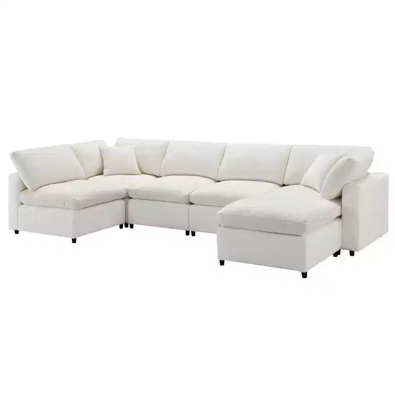 Canapé-lit modulaire 6 places en chenille Polibi avec ottoman
