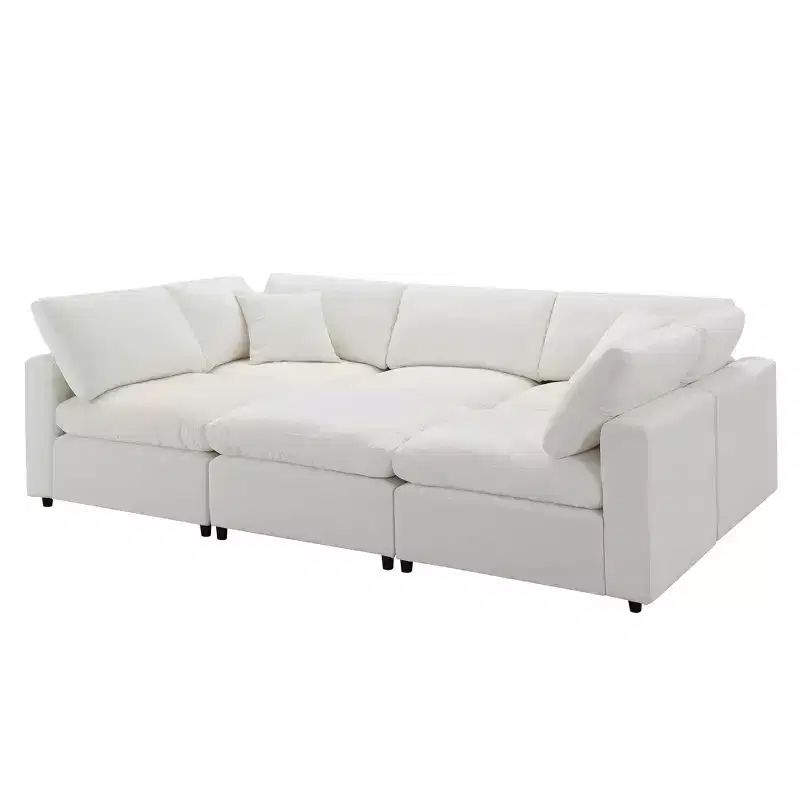 Canapé-lit modulaire 6 places en chenille Polibi avec ottoman