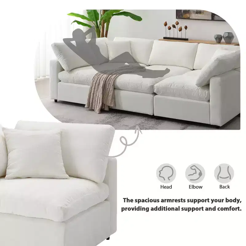Canapé-lit modulaire 6 places en chenille Polibi avec ottoman