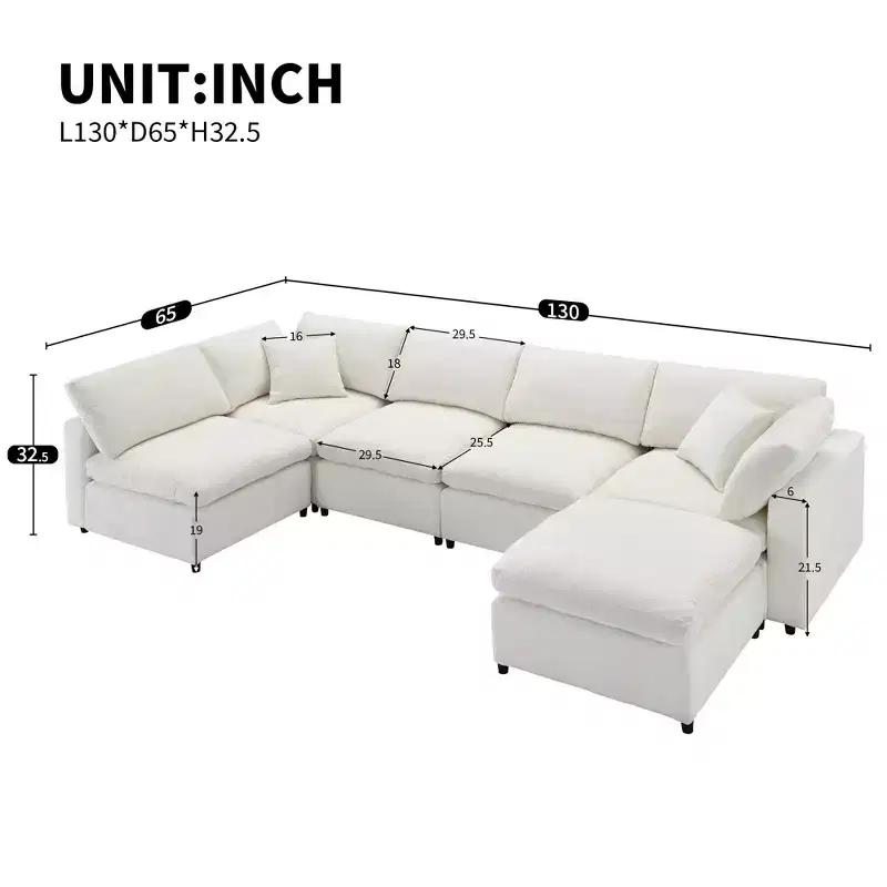 Canapé-lit modulaire 6 places en chenille Polibi avec ottoman
