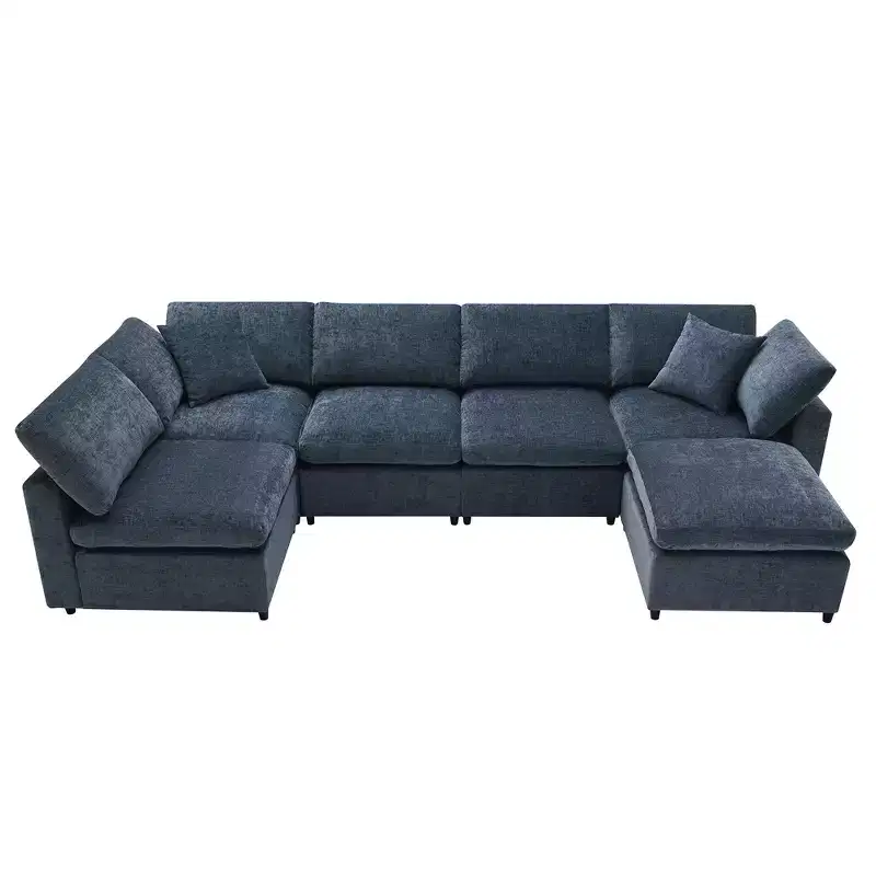 Canapé-lit modulaire 6 places en chenille Polibi avec ottoman