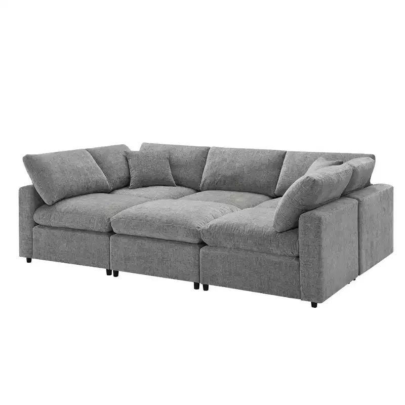 Canapé-lit modulaire 6 places en chenille Polibi avec ottoman