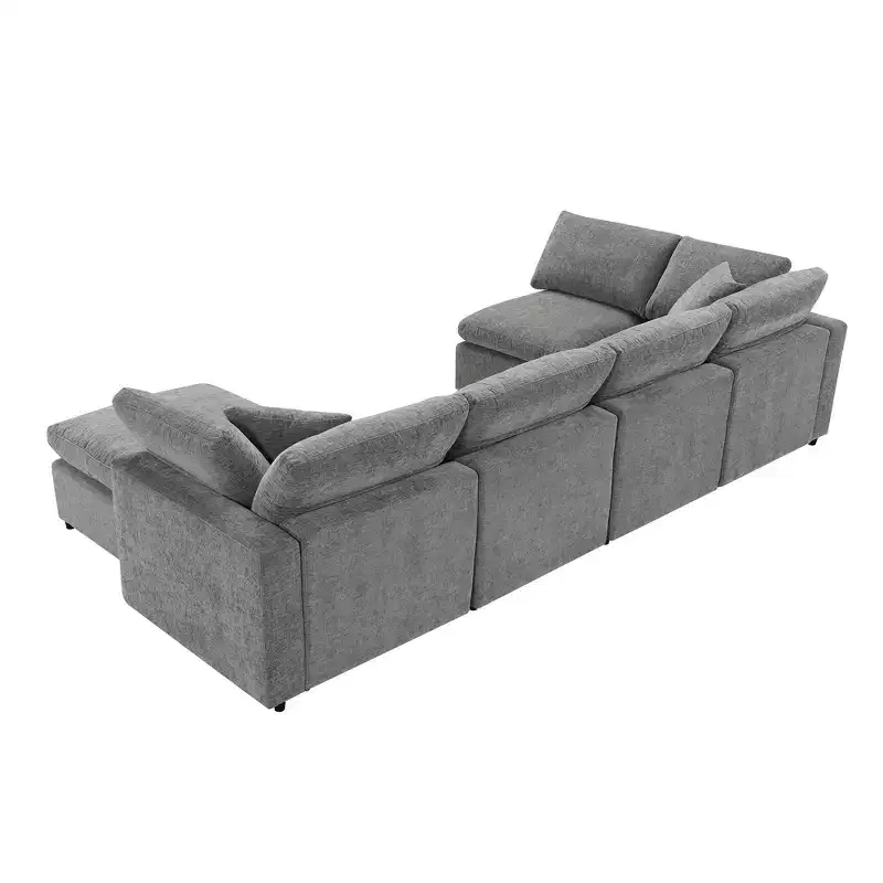 Canapé-lit modulaire 6 places en chenille Polibi avec ottoman