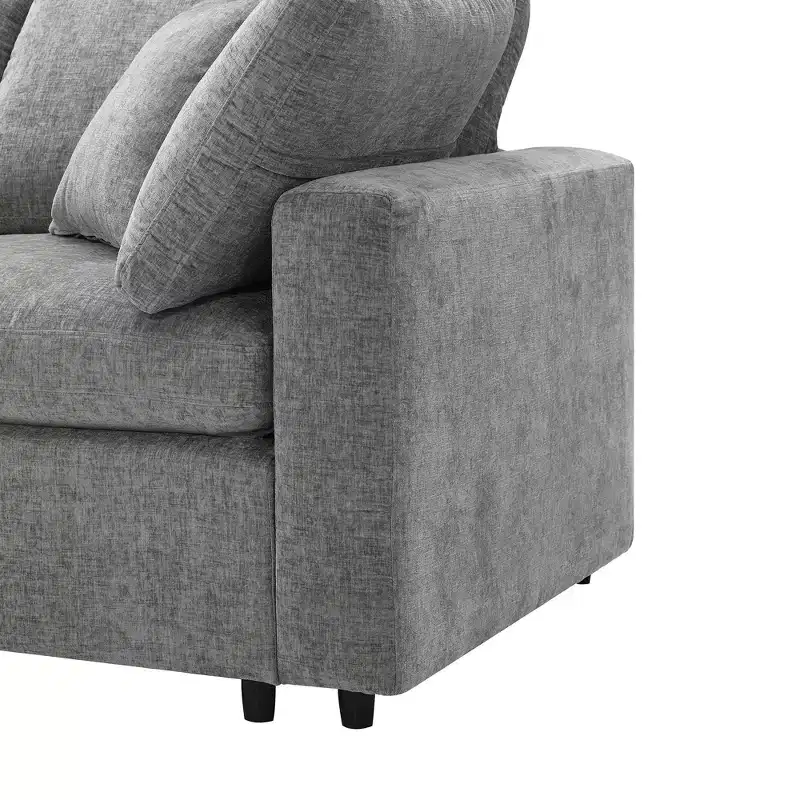 Canapé-lit modulaire 6 places en chenille Polibi avec ottoman