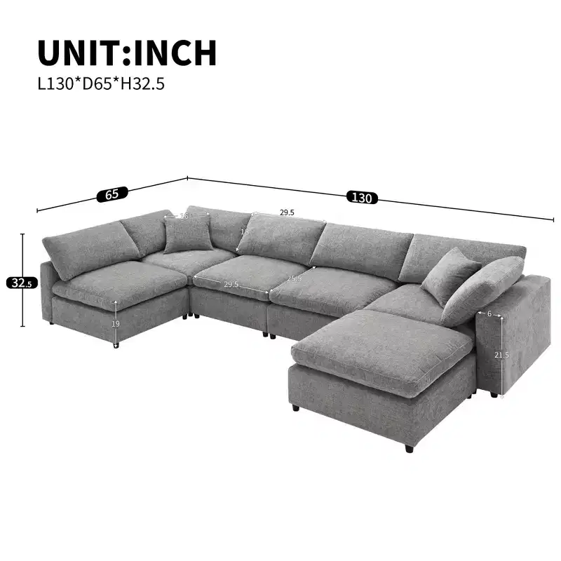 Canapé-lit modulaire 6 places en chenille Polibi avec ottoman