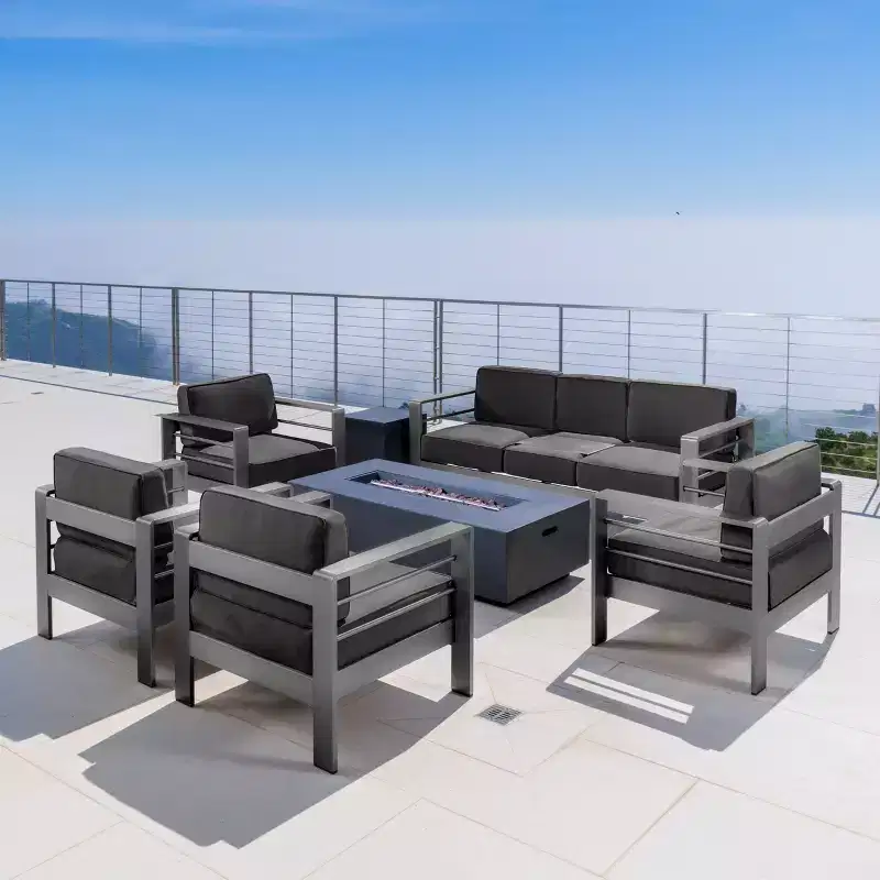 Christopher Knight Home Cape Coral Salon de jardin 7 places en aluminium avec foyer