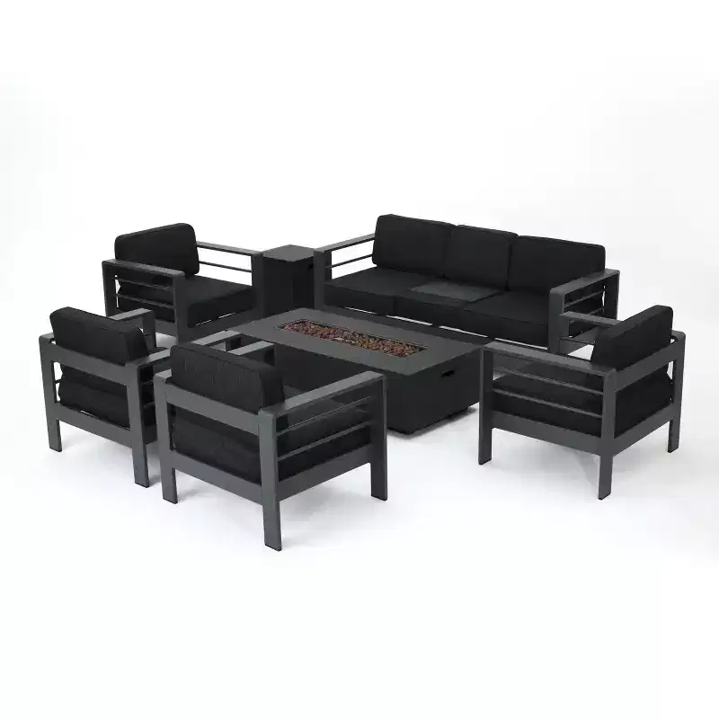 Christopher Knight Home Cape Coral Salon de jardin 7 places en aluminium avec foyer