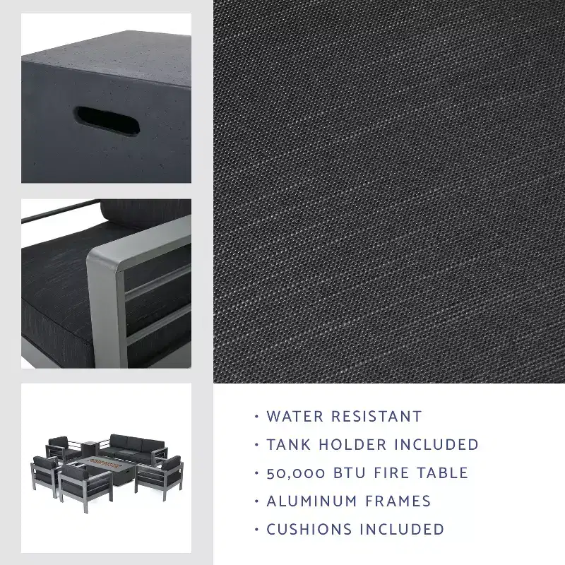 Christopher Knight Home Cape Coral Salon de jardin 7 places en aluminium avec foyer