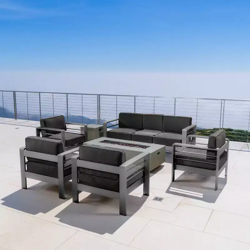 Christopher Knight Home Cape Coral Salon de jardin 7 places en aluminium avec foyer