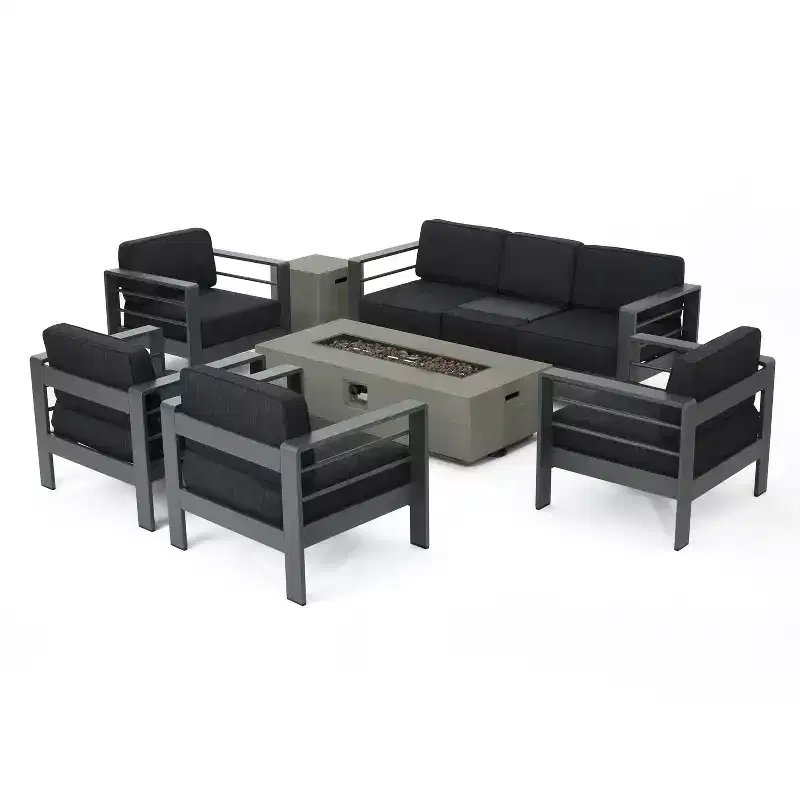 Christopher Knight Home Cape Coral Salon de jardin 7 places en aluminium avec foyer