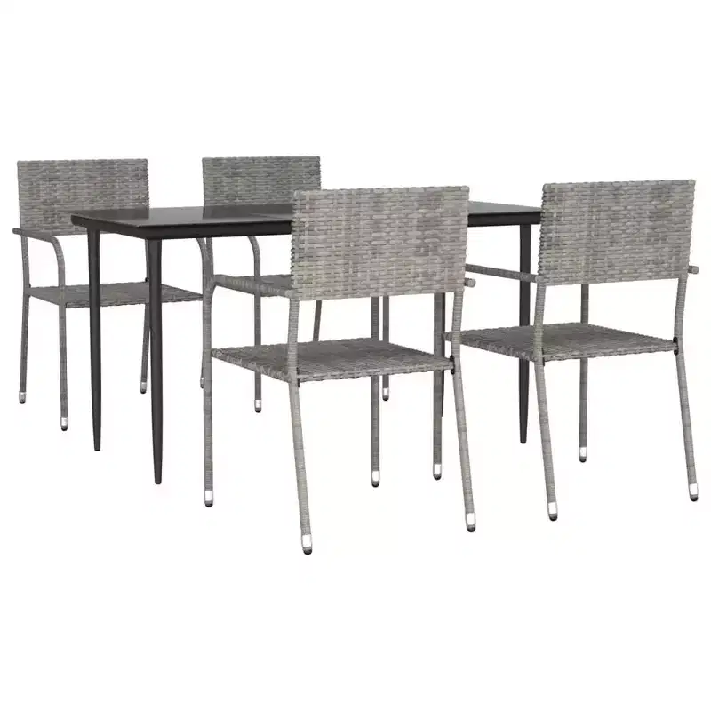 vidaXL Salon de jardin gris et noir en résine tressée, acier et verre trempé - Longueur de la table 140 cm, 4 pièces