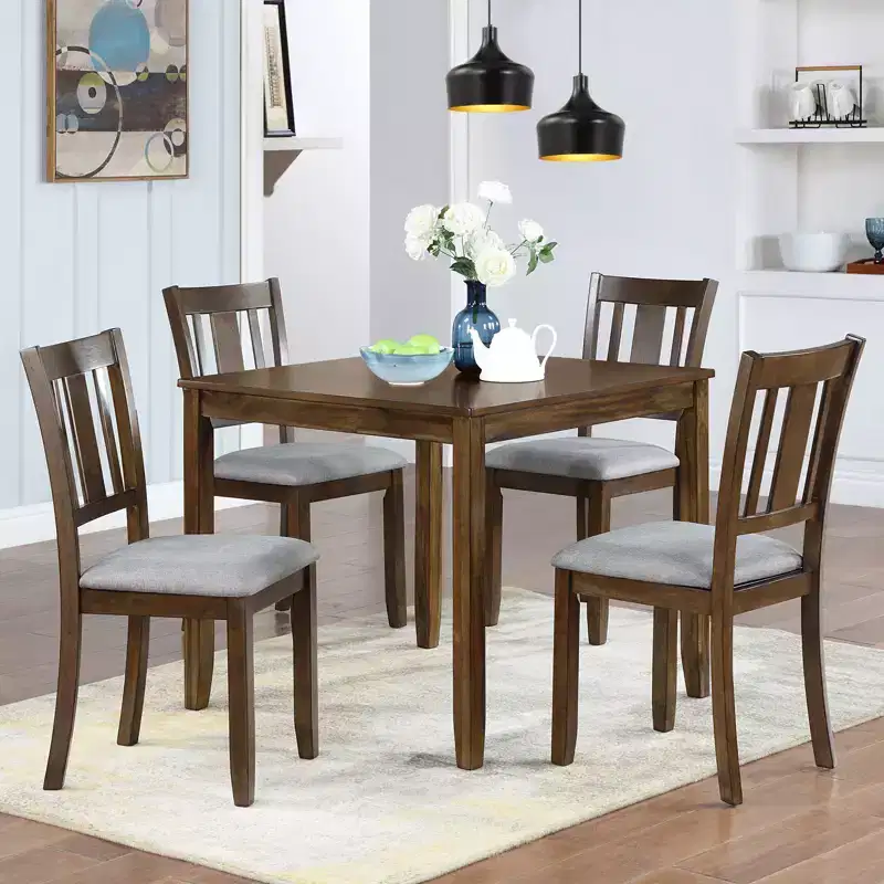 GDFStudio Kimura Ensemble de 5 Chaises de Salle à Manger Rembourrées en Bois d'Acacia Rustique avec Table à Manger Carrée