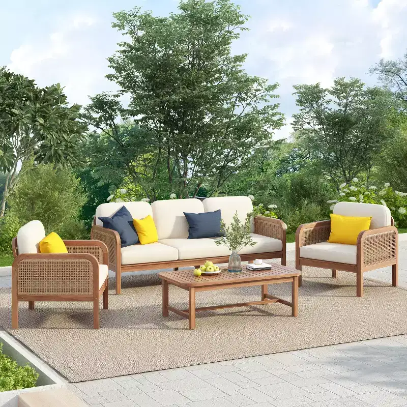 Christopher Knight Home Ximena Salon de jardin 4 pièces en bois d'acacia et résine tressée avec table basse à lattes