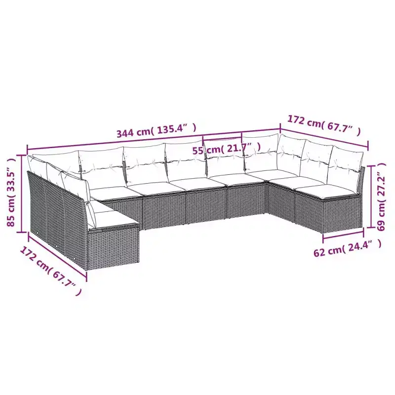 vidaXL Salon de jardin canapé Beige résine tressée Grand Salon de jardin modulable