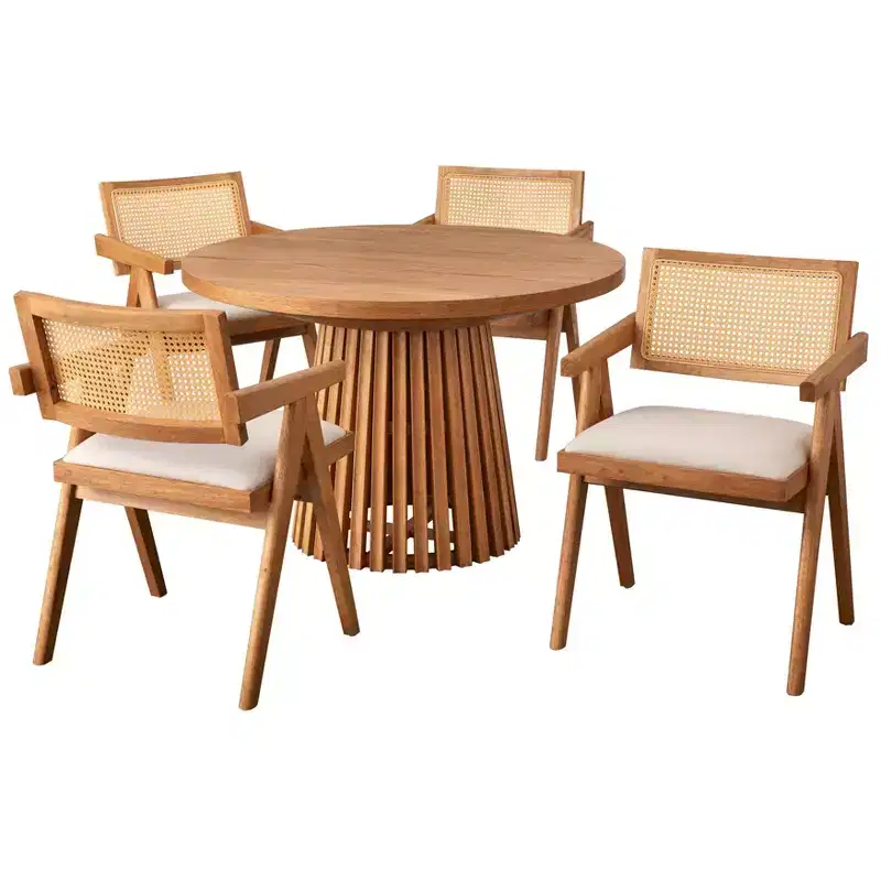 Buylateral Ensemble de salle à manger rond moderne 5 pièces Morena 45 po Noyer clair