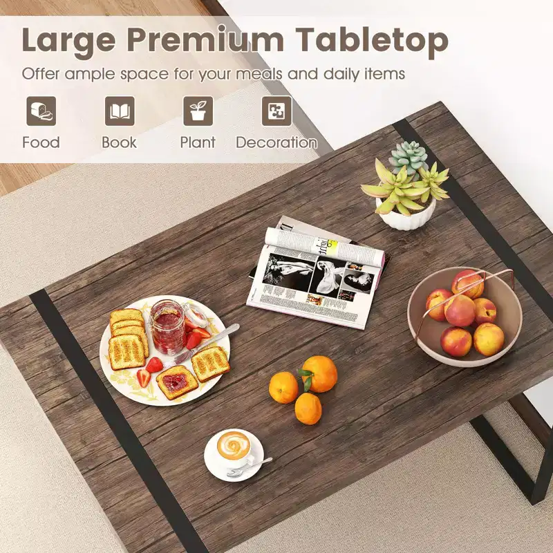 Ensemble de table à manger Costway 47 pour 4 personnes, table de cuisine en bois avec 2 chaises et banc, cadre en métal