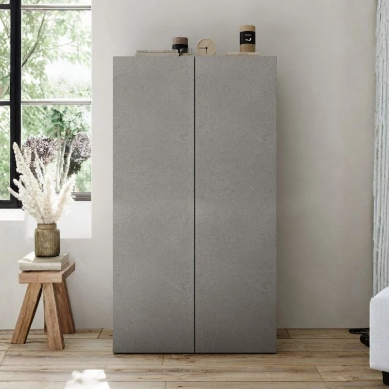 Scarpiera con 5 ripiani e 2 ante 63x35x114H colore ghisa e pietra Brex