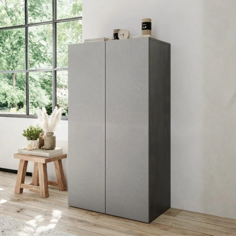 Scarpiera con 5 ripiani e 2 ante 63x35x114H colore ghisa e pietra Brex