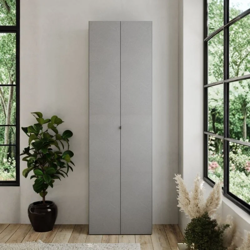 Scarpiera alta con 10 ripiani e 2 ante 63x35x212H colore ghisa e pietra Brex