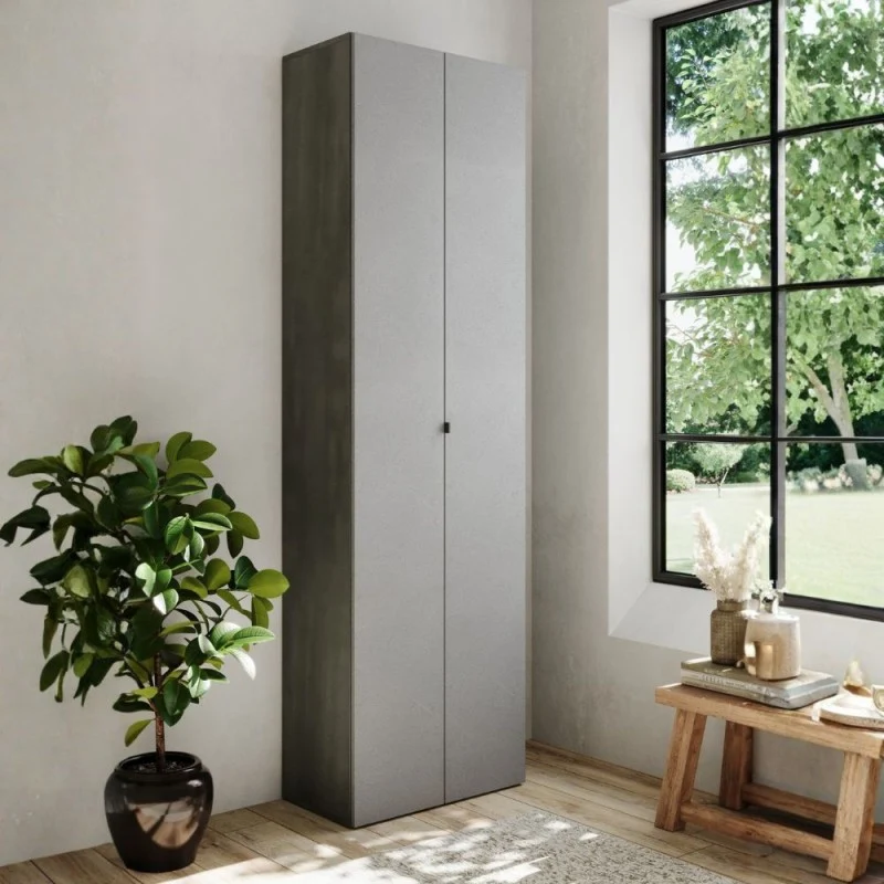 Scarpiera alta con 10 ripiani e 2 ante 63x35x212H colore ghisa e pietra Brex