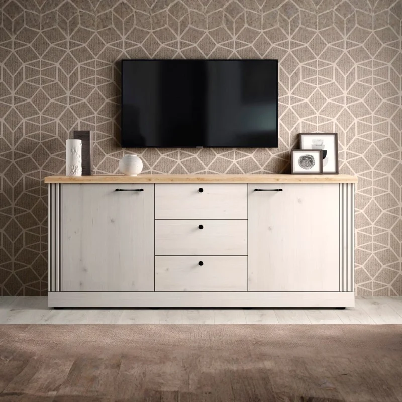 Madia 2 ante e 3 cassetti colore bianco meringa e rovere Cadiz 211x44x88H Winchester