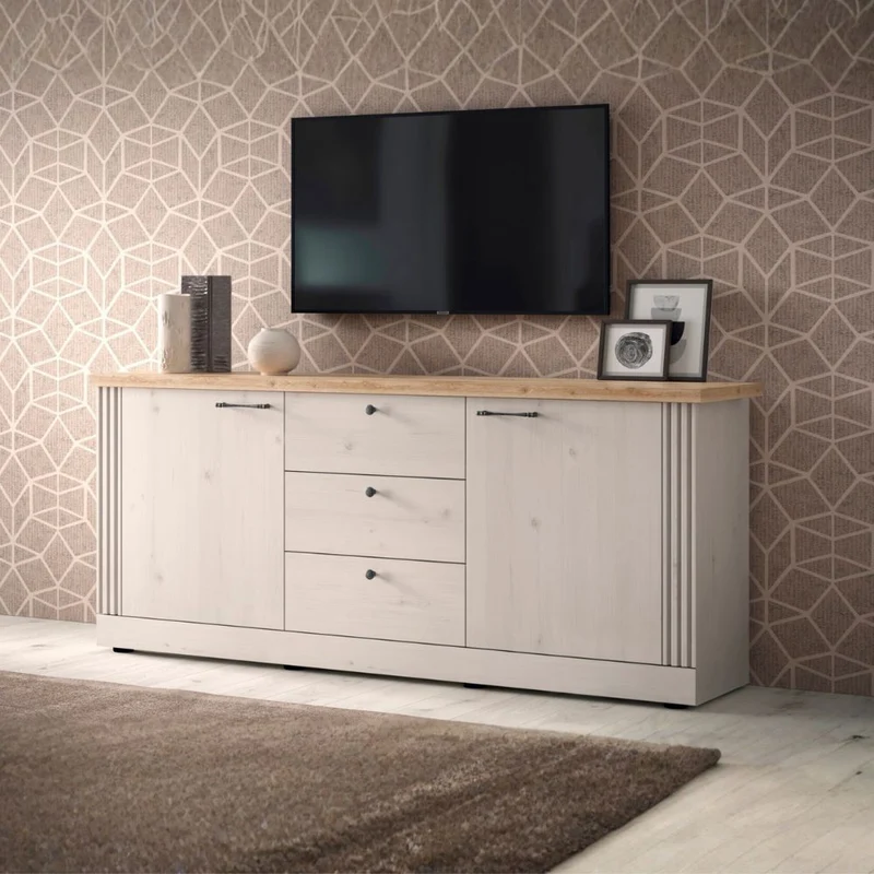 Madia 2 ante e 3 cassetti colore bianco meringa e rovere Cadiz 211x44x88H Winchester