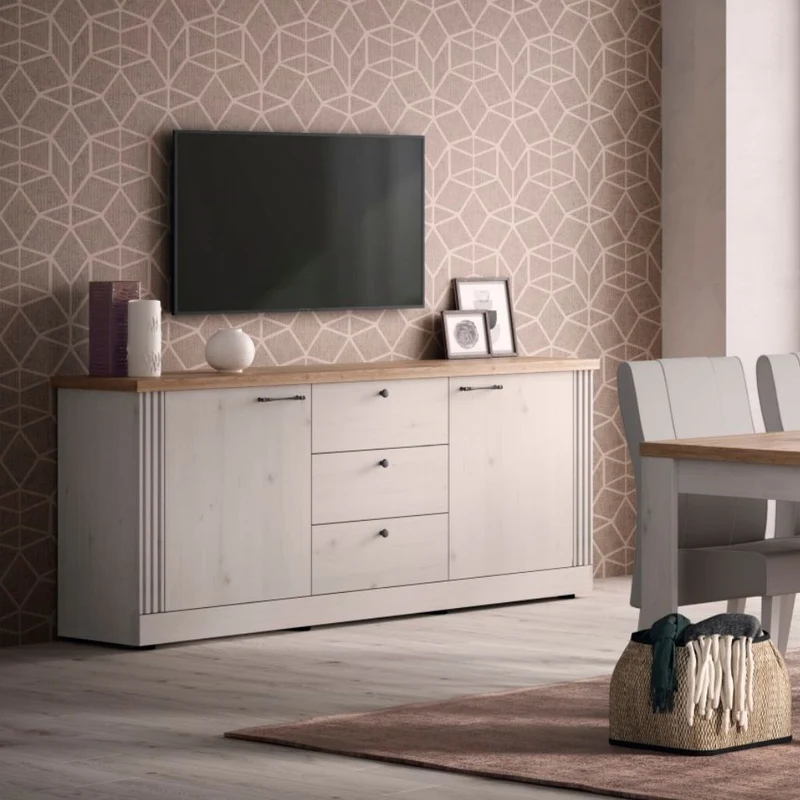Madia 2 ante e 3 cassetti colore bianco meringa e rovere Cadiz 211x44x88H Winchester