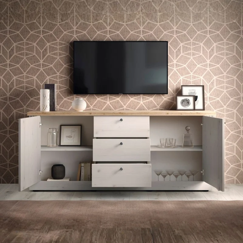Madia 2 ante e 3 cassetti colore bianco meringa e rovere Cadiz 211x44x88H Winchester