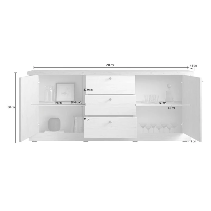 Madia 2 ante e 3 cassetti colore bianco meringa e rovere Cadiz 211x44x88H Winchester