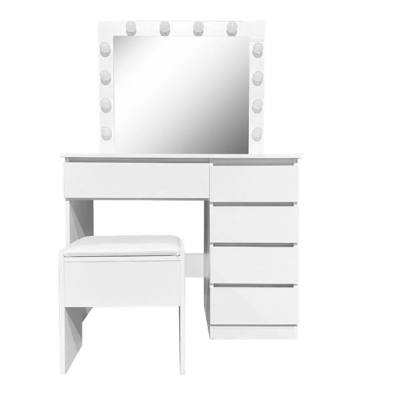 Toeletta da trucco con specchio led e sgabello 94X43X140H colore bianco lucido Aurora