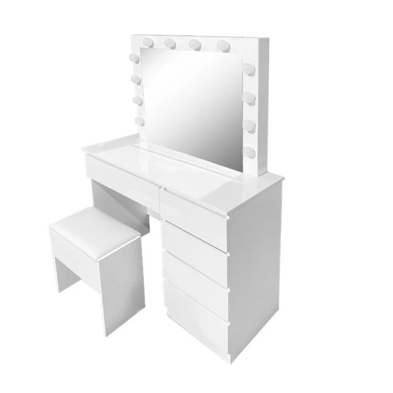 Toeletta da trucco con specchio led e sgabello 94X43X140H colore bianco lucido Aurora