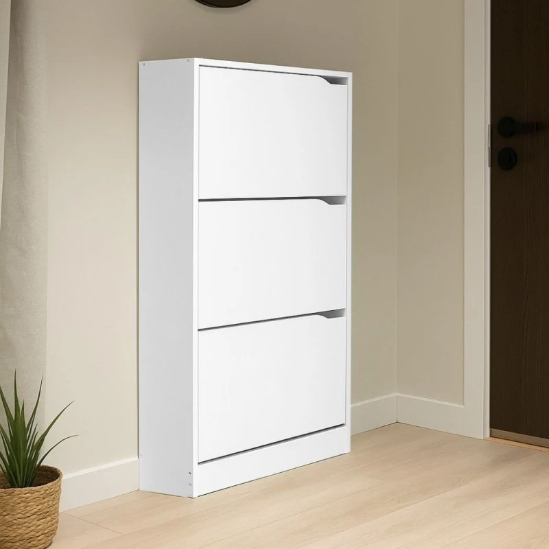 Scarpiera 3 ante a ribalta doppio vano 63x24x115H colore bianco Manolo